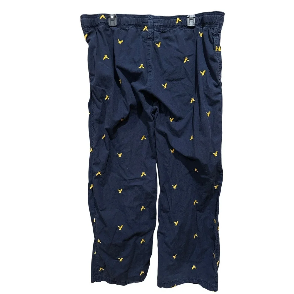 American Eagle Outfitters Mens Dorm Pants Size L Drawstring Blue Yellow Birds